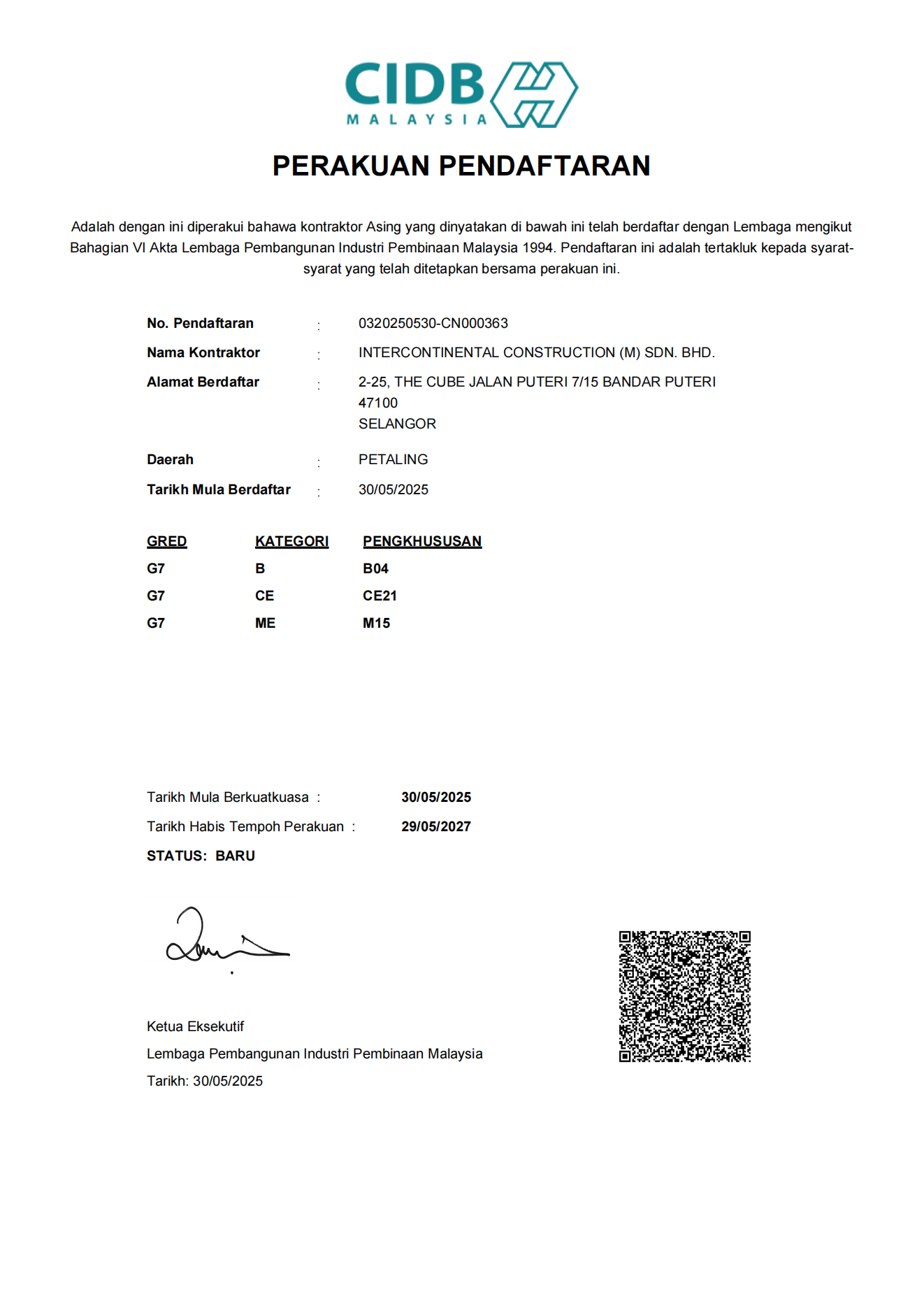 Malaysia CIBD G7 Construction Engineering Qualification